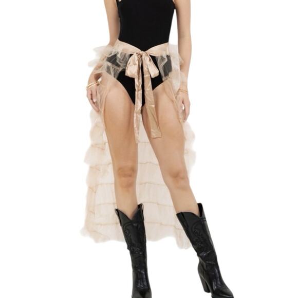 Tiered Tulle Ruffle Sheer Skirt with Tie Front Size M Cream Coquette Costume NWT - Picture 3 of 13